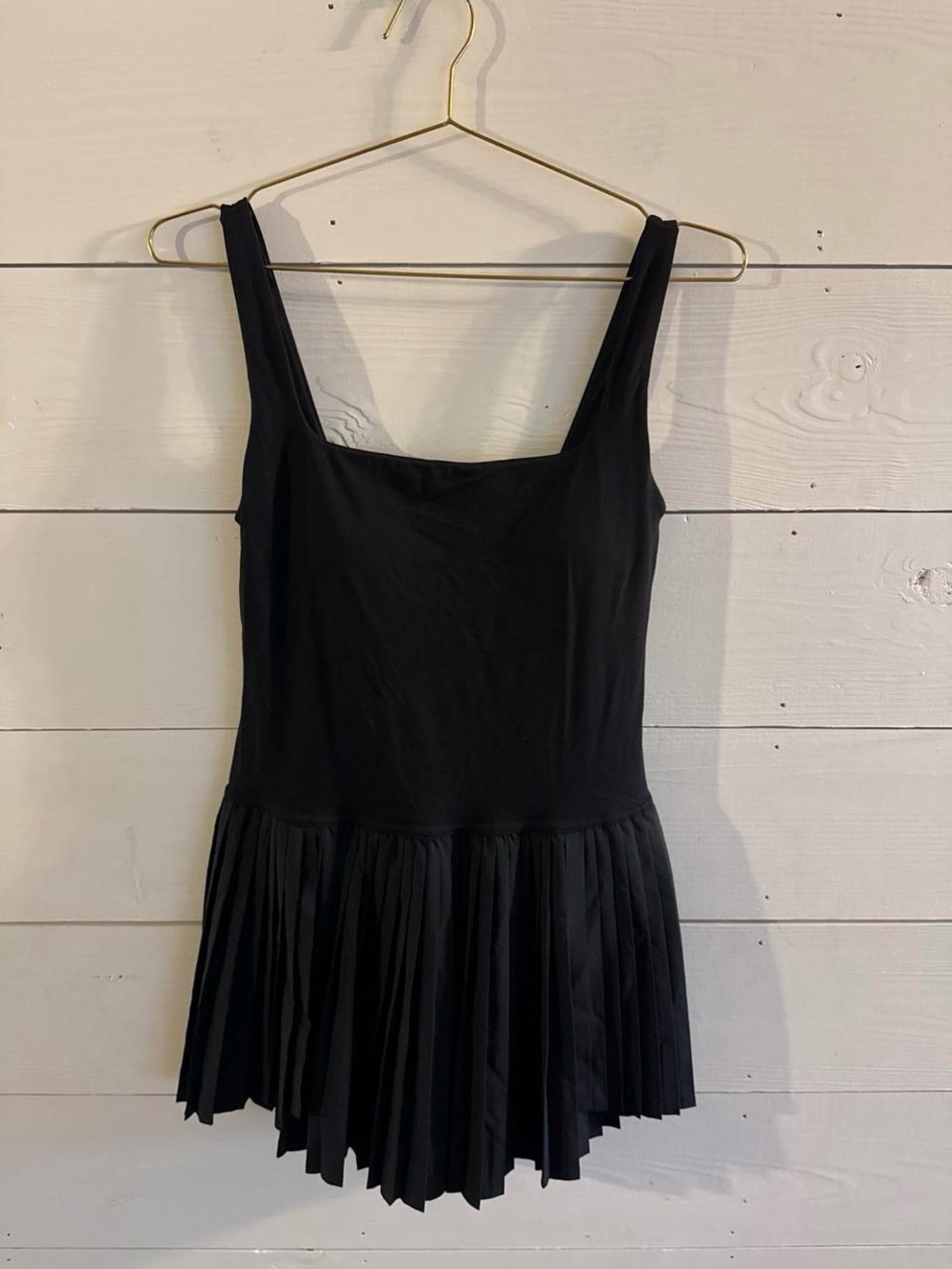 aerie Black Pleated Tank Bodysuit Dress